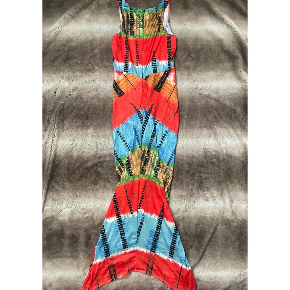 Tie Dye Sleeveless Front Knot Full Length Dress S - Picture 3 of 3